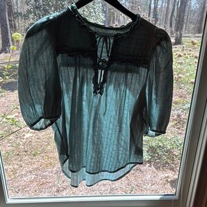 Green Blouse with Gold Thread Detailing